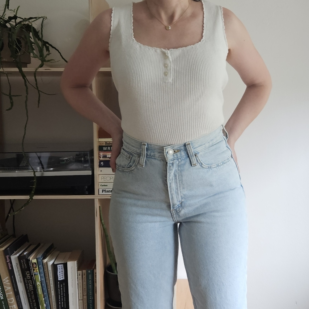vintage rib knit 90s y2k grunge cottage indie urban boho henley tank top
